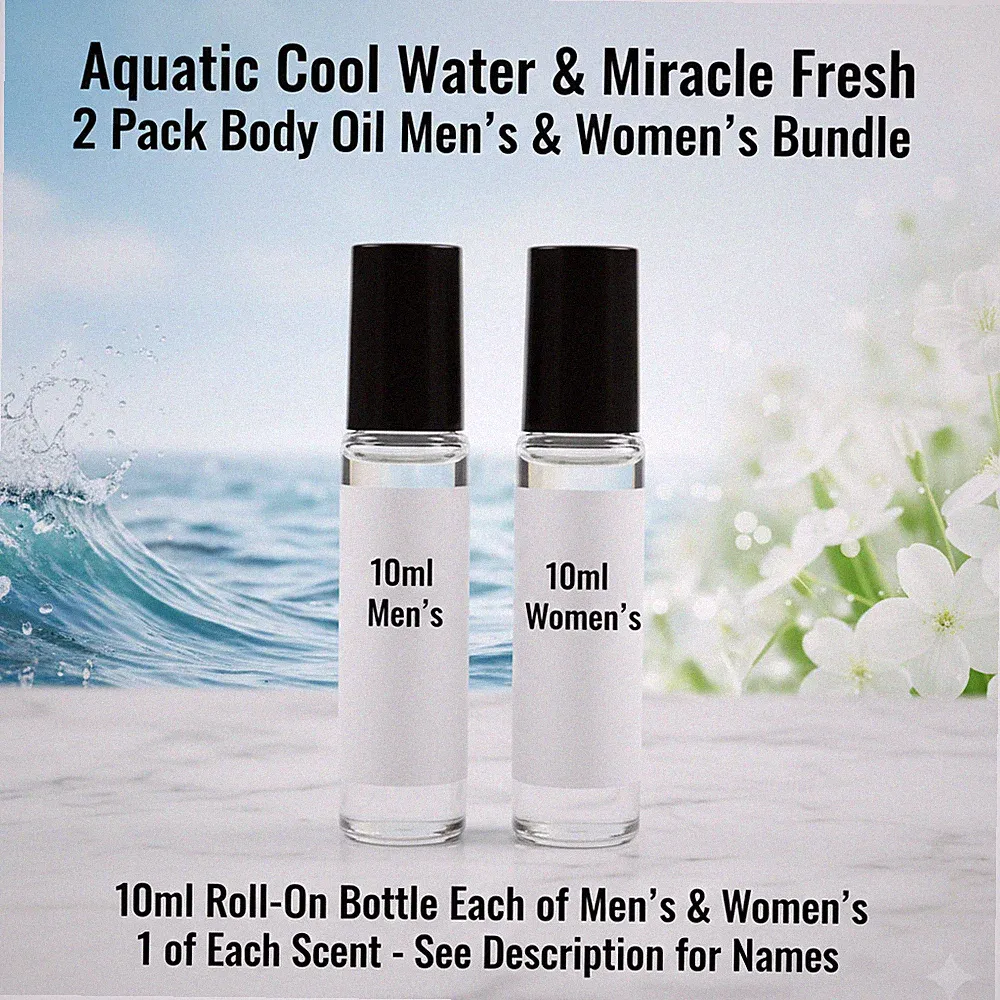 Aquatic Cool Water & Miracle Fresh 2 Pack 10ML RollOn Perfume Body Oil Bundle