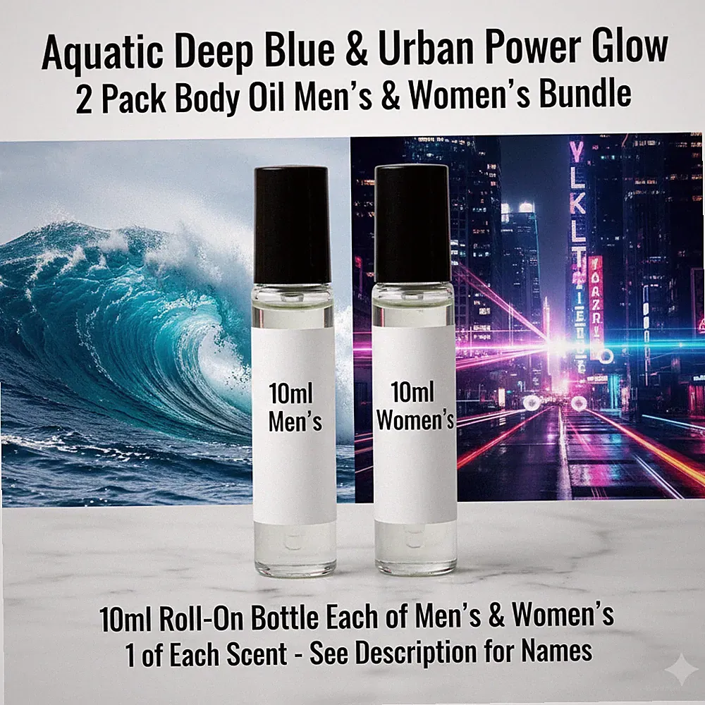 Aquatic Deep Blue & Urban Power Glow 2 Pack 10ML RollOn Perfume Body Oil Bundle