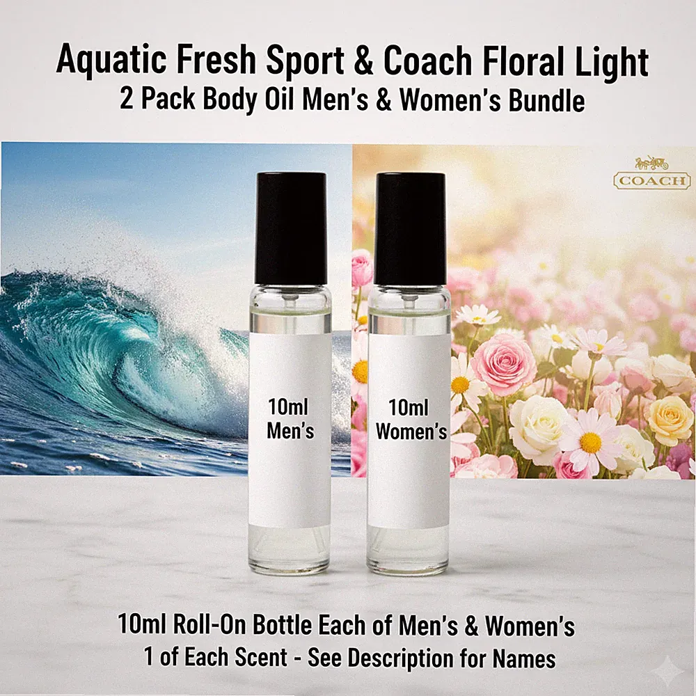 Aquatic Fresh Sport Coach Floral Lght 2 Pack 10ML RollOn Perfume Body Oil Bundle