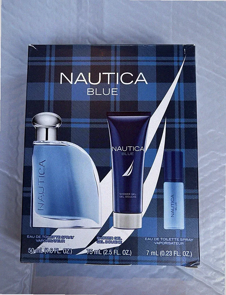Nautica Blue Gift Set Eau de Toilette Spray Aquatic Scent 50ml 7ml 75ml