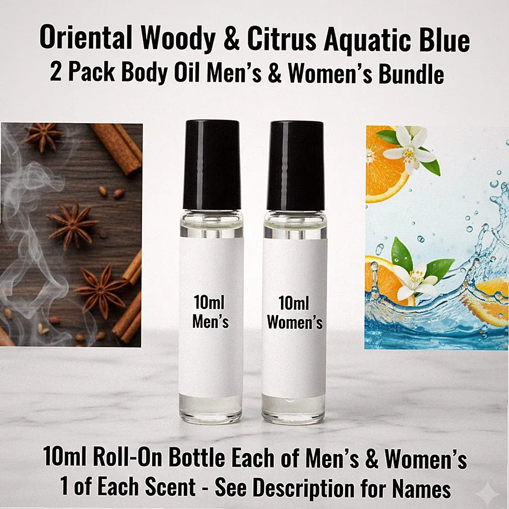 Oriental Woody & Citrus Aquatic Blue 2 Pack 10ML Roll-On Perfume Body Oil Bundle